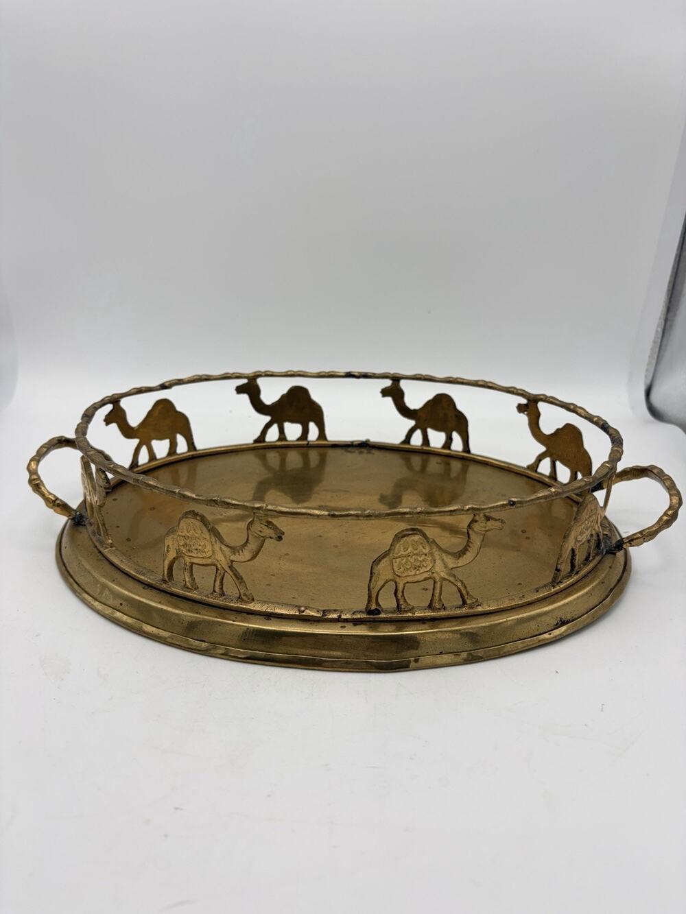Vintage Brass Tray w/ Handles & Cut-Out Camel Design